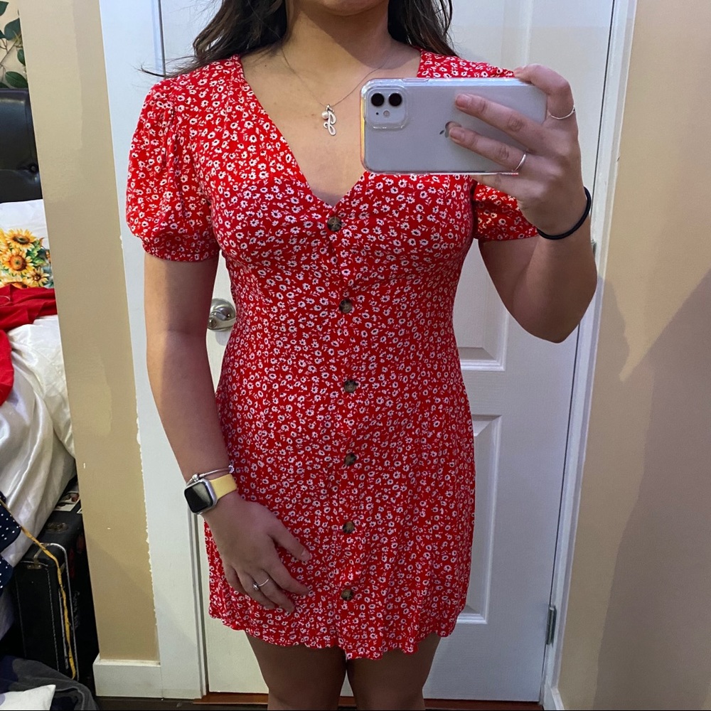 Red floral dress